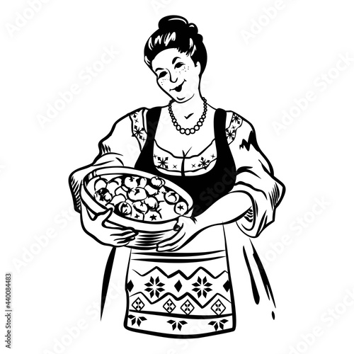 Woman with vegetables - vector sketch on a white background.