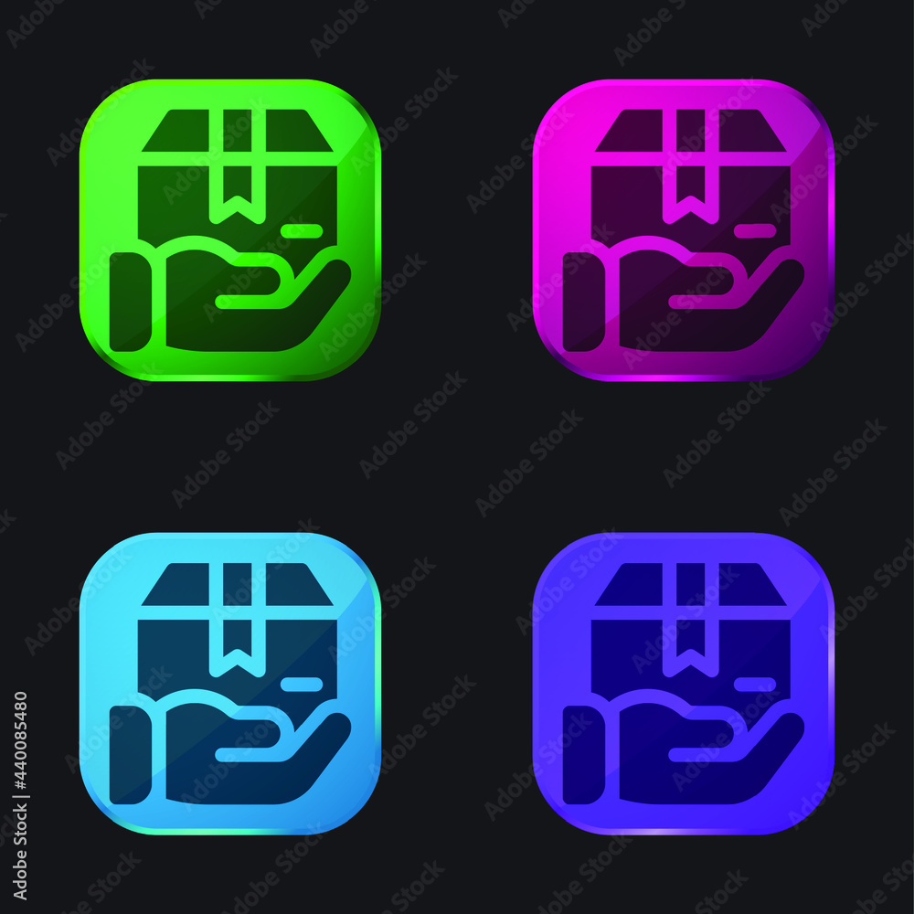 Box four color glass button icon Box four color glass button icon