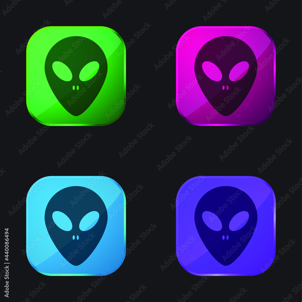 Alien Face four color glass button icon