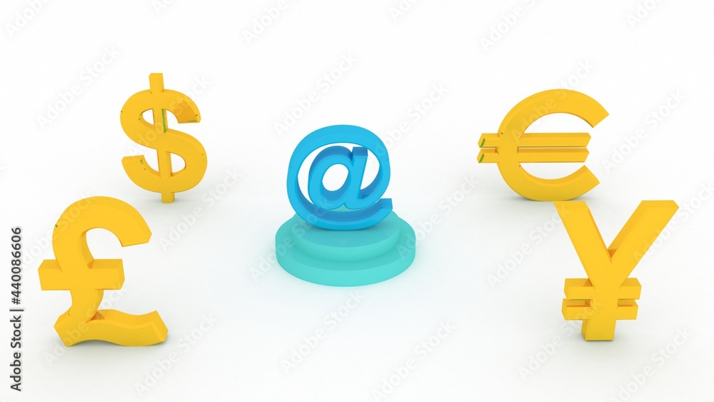 3d illustration global currency email sign
3d illustration global currency email sign