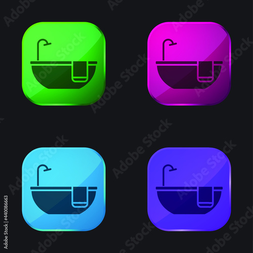 Bathtub four color glass button icon