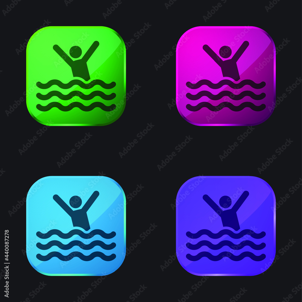 Beach four color glass button icon Beach four color glass button icon