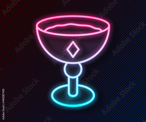 Glowing neon line Medieval goblet icon isolated on black background. Vector