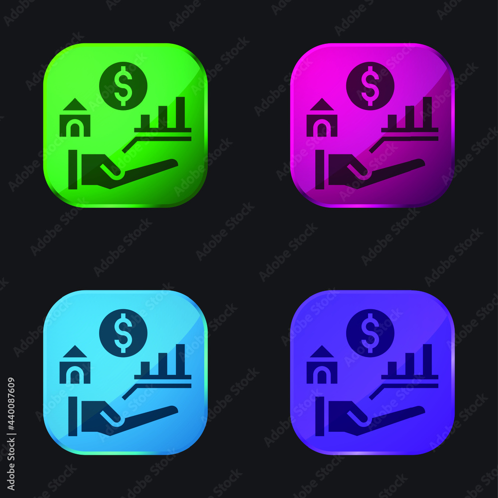 Benefits four color glass button icon Benefits four color glass button icon