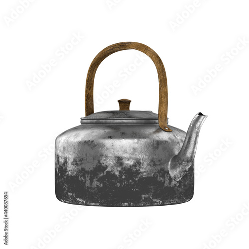 Thai kettle style had berned with wood handle 3D rendering
