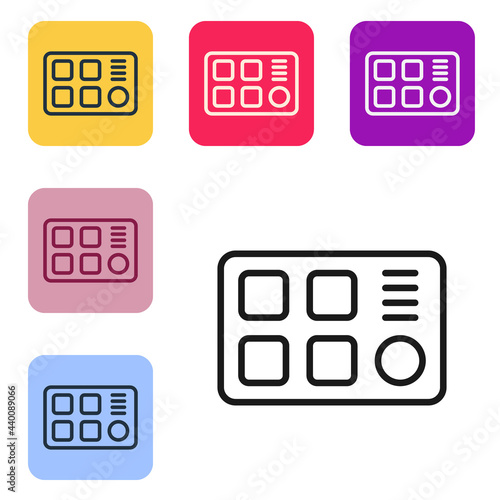 Black line Drum machine icon isolated on white background. Musical equipment. Set icons in color square buttons. Vector