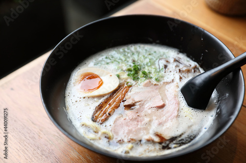 Ramen noodle with pork and egg on soup Japanese food