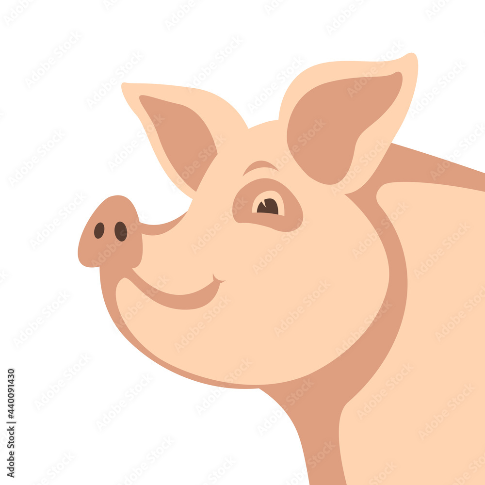 funny pig, vector illustration, flat style, side funny pig, vector illustration, flat style, side