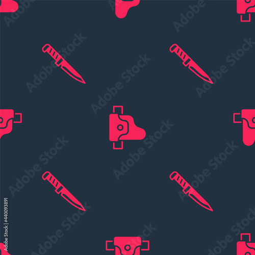 Set Military knife and Gun in holster on seamless pattern. Vector