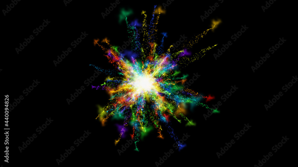 Explosion of colored powder isolated on black background. Abstract colored background. Royalty high-quality free stock of colorful smoke splatter, abstract powder explosion
