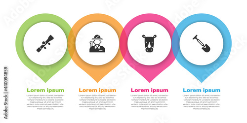 Set Sniper optical sight, Hunter, Rhinoceros and Shovel. Business infographic template. Vector
