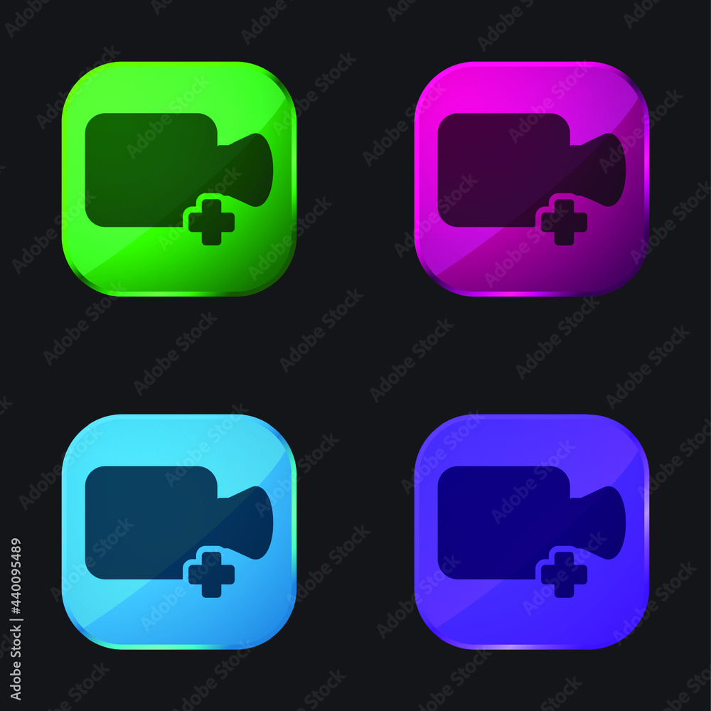 Add Video four color glass button icon Add Video four color glass button icon