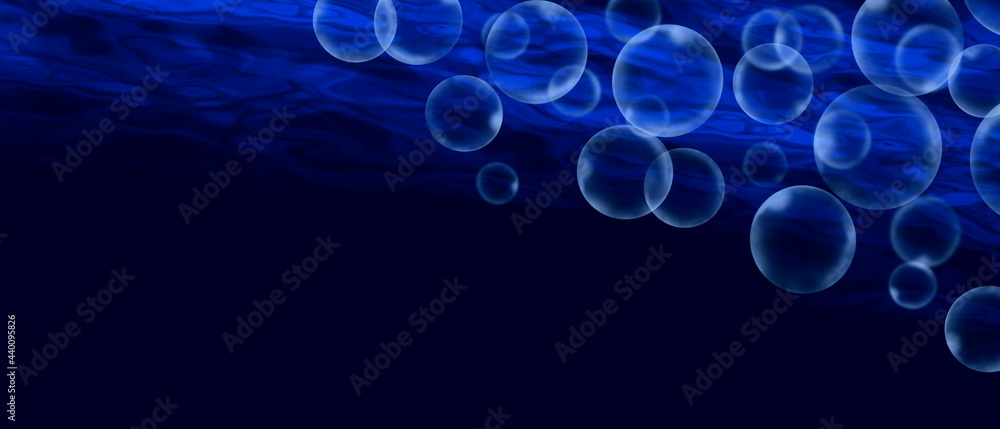 Dark blue abstract background with water texture and bubble.