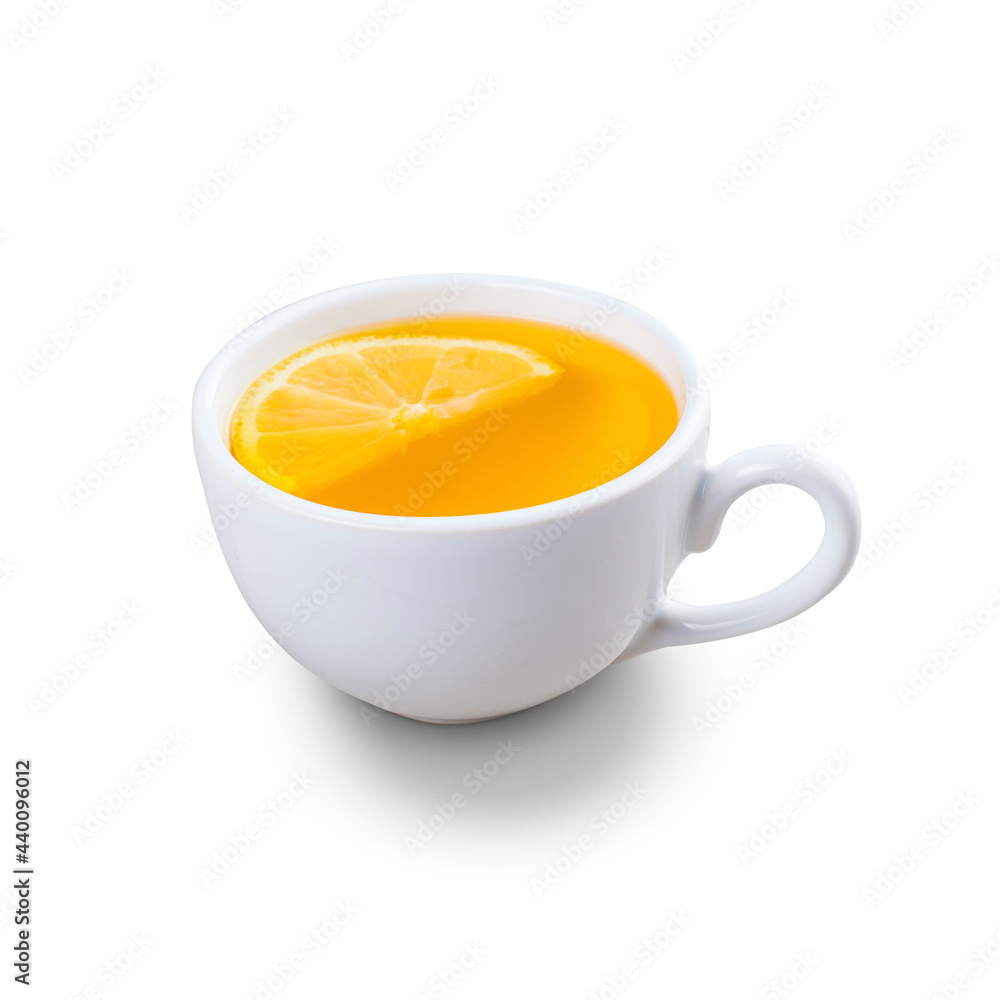 Cup of lemon tea with ginger. Isolated on White Background Cup of lemon tea with ginger. Isolated on White Background