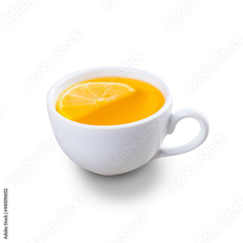 Cup of lemon tea with ginger. Isolated on White Background