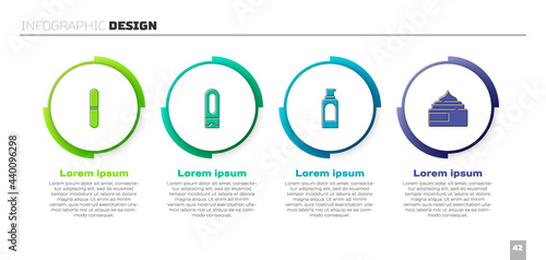 Set Nail file, Bottle of shampoo, Spray can for hairspray and Cream lotion cosmetic tube. Business infographic template. Vector
