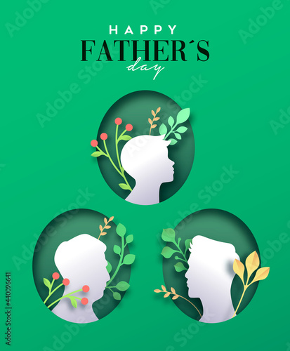 Happy father's day papercut card of Grandpa, dad and son