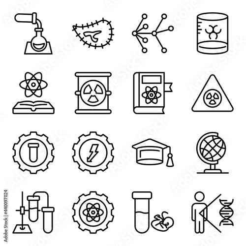 Pack of Science and Experiments Line Icons 