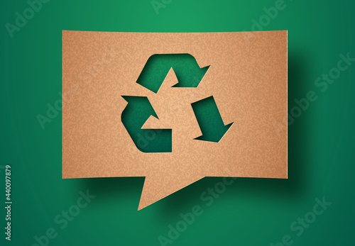Downcycling sign green papercut chat bubble concept