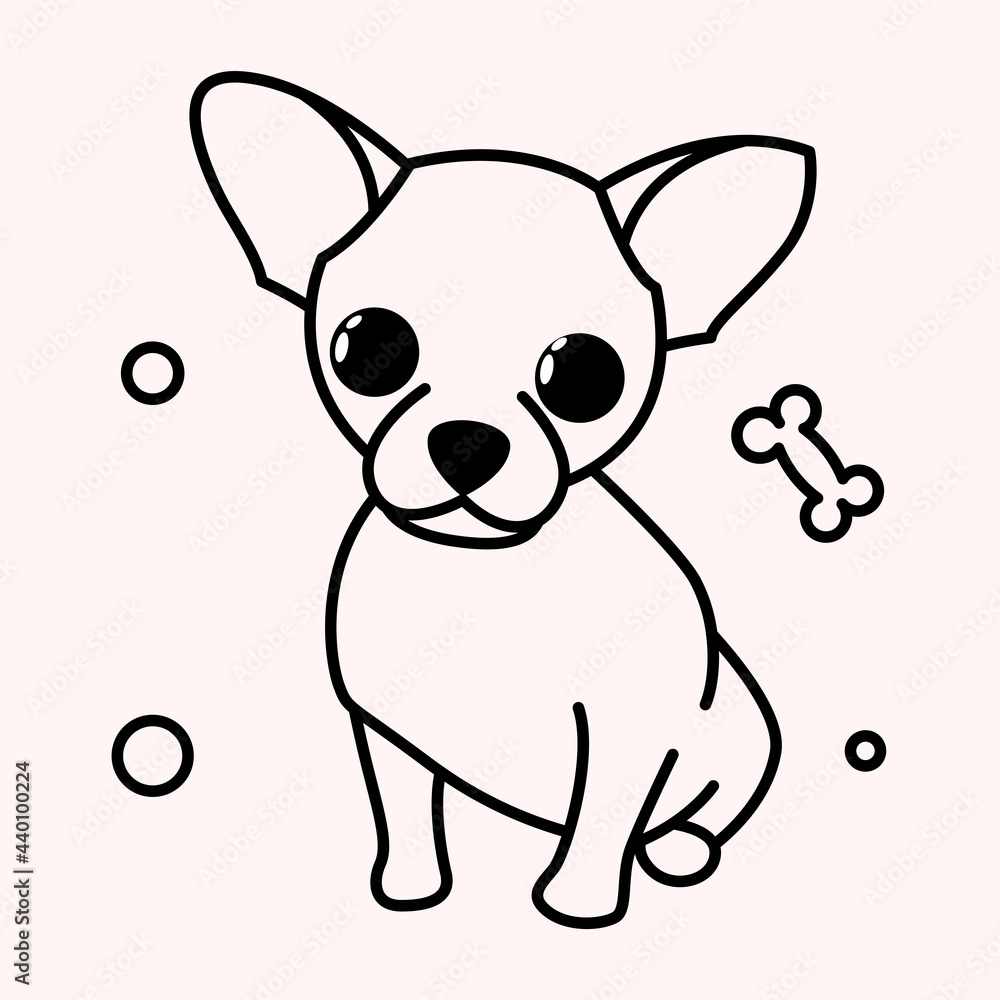Obraz premium Cute Cartoon Vector Illustration icon of a Chihuahua puppy dog. It is outline style.