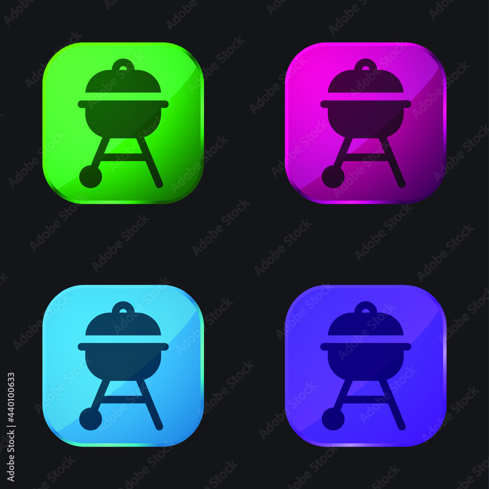 Bbq four color glass button icon Bbq four color glass button icon