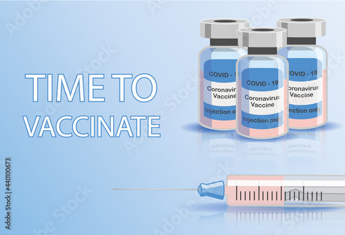 Vaccination concept. Immunization campaign. Vaccination against the vaccine. Health care and security. Syringe and vaccine vial.