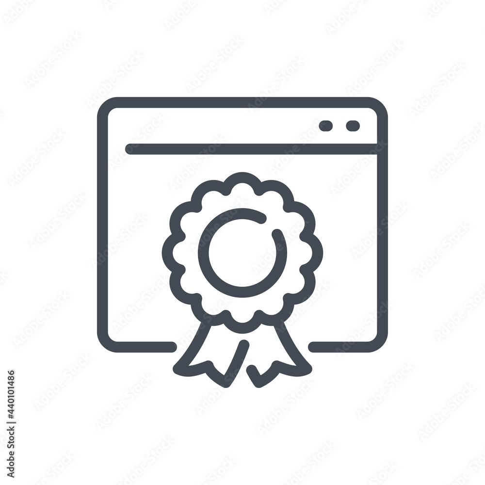 Online award and achievement line icon. Website page with rosette ribbon vector outline sign.