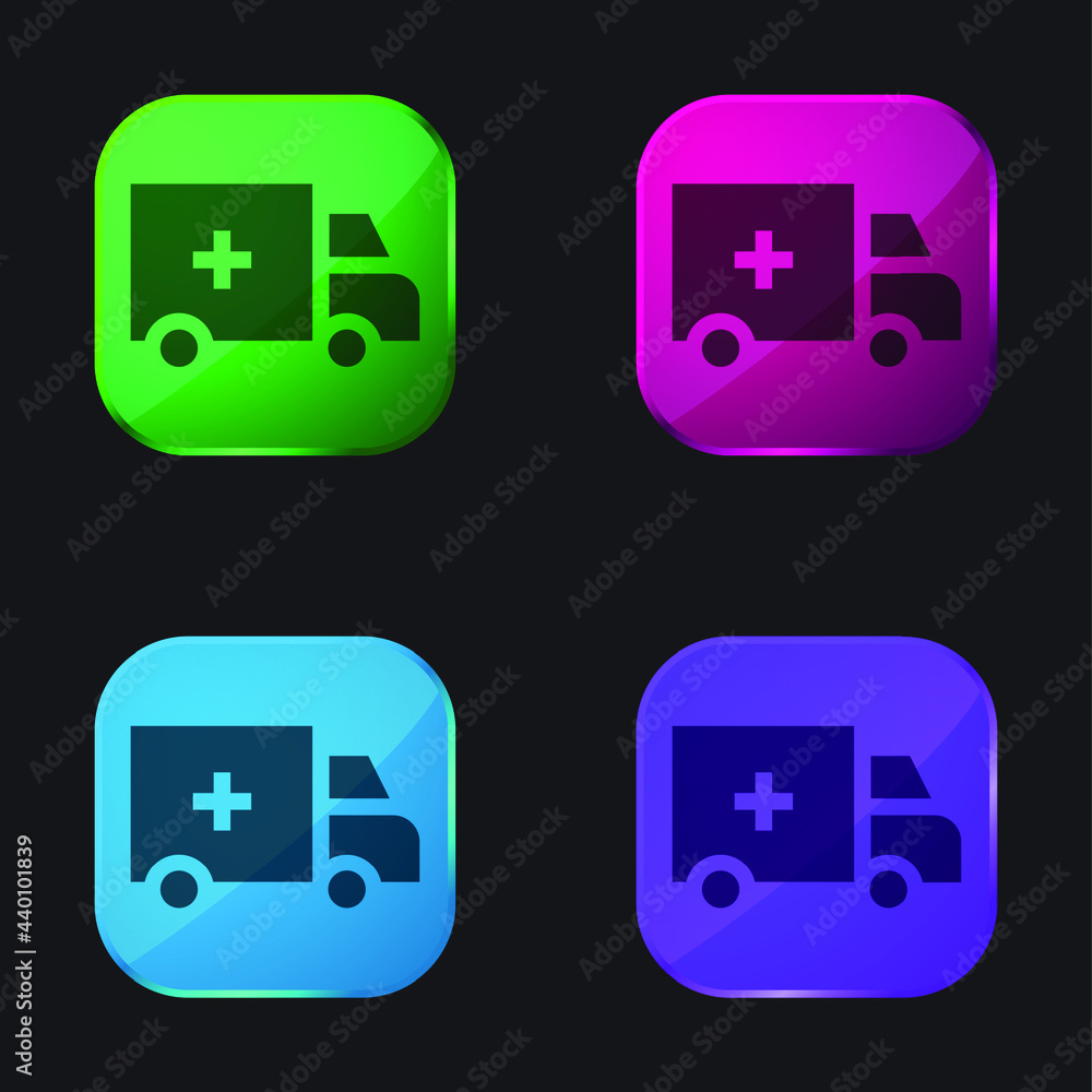 Ambulance four color glass button icon Ambulance four color glass button icon