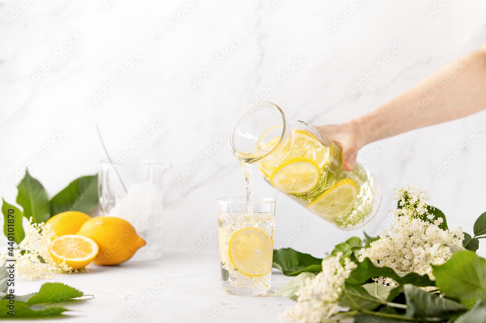 Fototapeta premium Homemade elderflower lemonade by old fashioned recipe