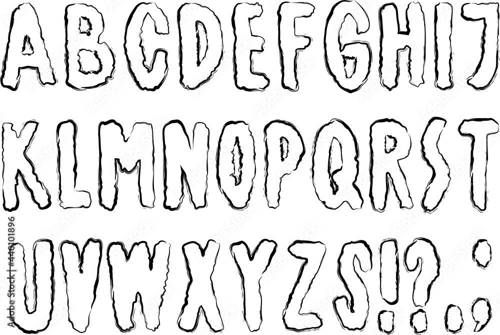 Vector image of textured contours alphabet letters