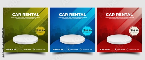 Car rental social media post template design. Usable for social media, banner, sign, and website.