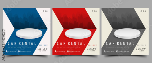 Car rental social media post template design. Usable for social media, banner, sign, and website.