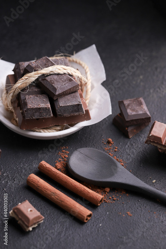 Photography stick spoon with powdered chocolate