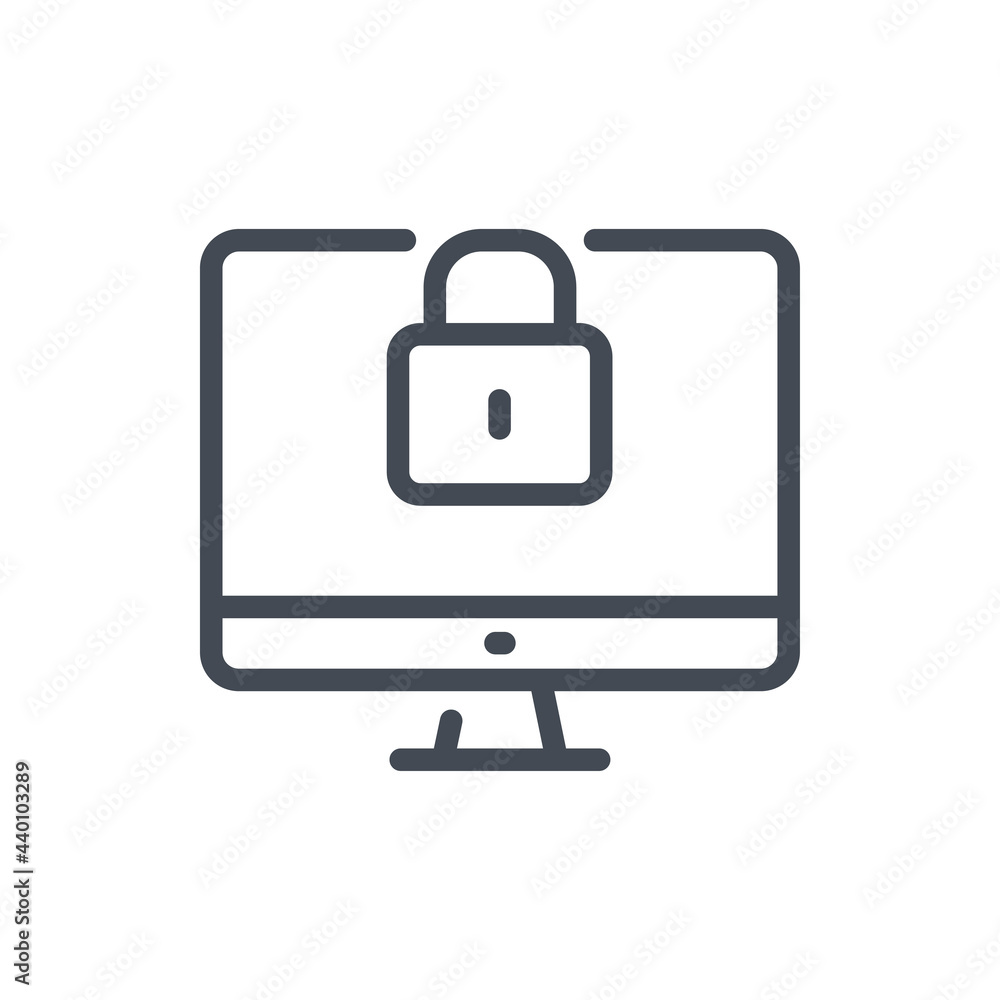 Internet security and protection line icon. Computer with lock vector outline sign. Internet security and protection line icon. Computer with lock vector outline sign.