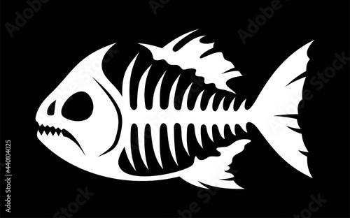 Piranha fish skeleton on black background in vector EPS8