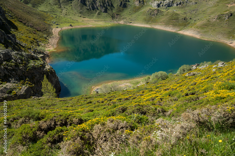 La Cueva lake and surrounding nature. It is one of the post-glacial lakes of Saliencia in Somiedo Natural Park