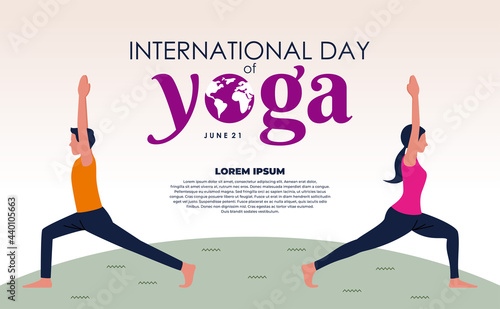 21 june-international yoga day vector illustration, with yoga poses, for banner design, website, logo, card, invitation, cover, poster and many more. modern and minimalist design template.