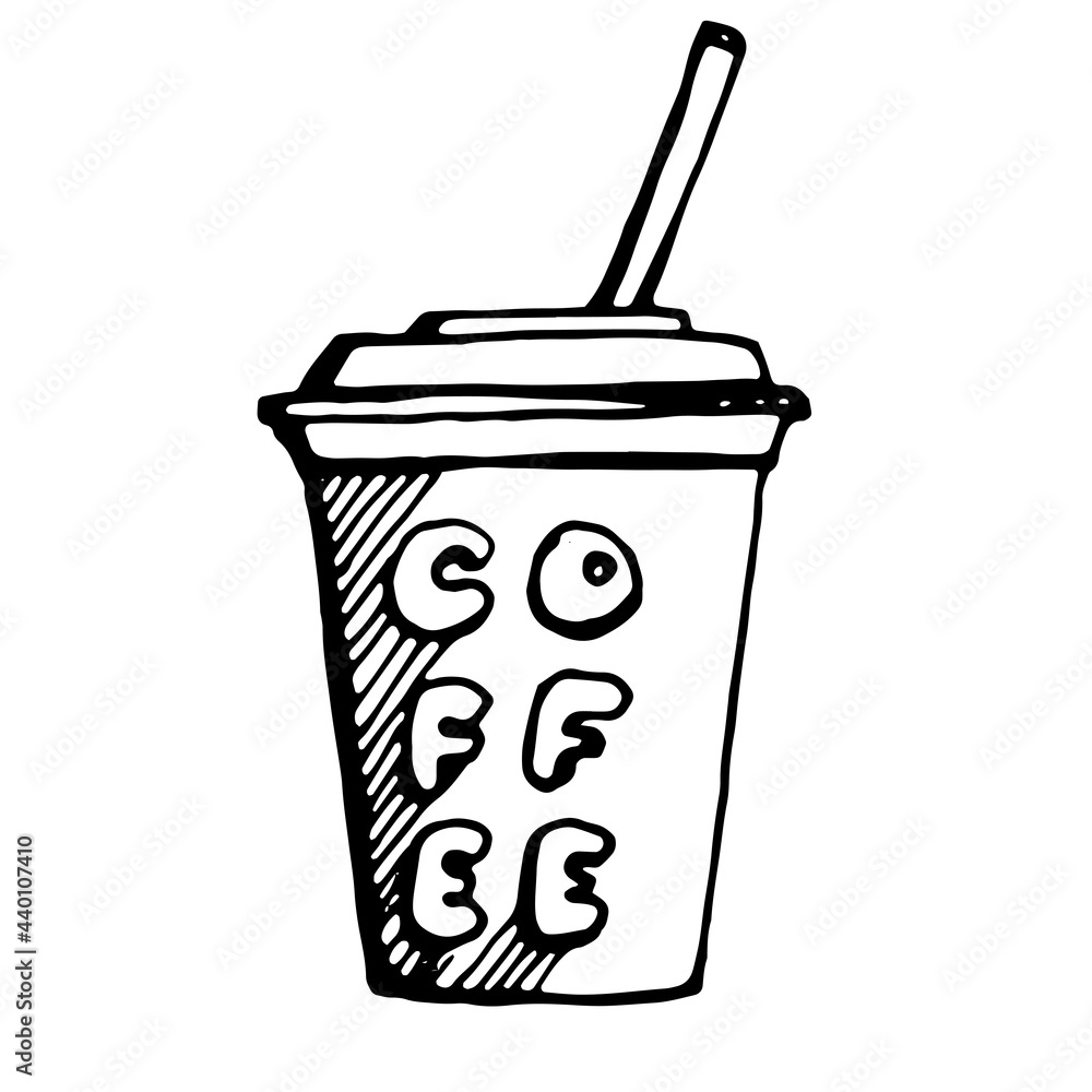 coffee in a paper cup with straw, vector on transparent background coffee in a paper cup with straw, vector on transparent background