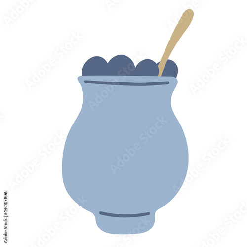 Blueberries in a mug vector hand drawn illustration isolated on white background