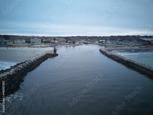 Entrance channel between two Jetties and piers in Kennebunk Maine