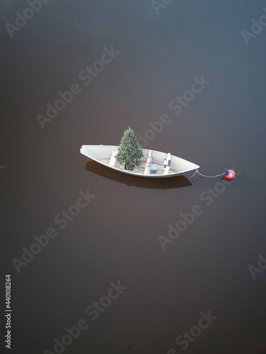 Картината върху платно Aerial drone image of a solar battery powered christmas tree in a skiff on the w