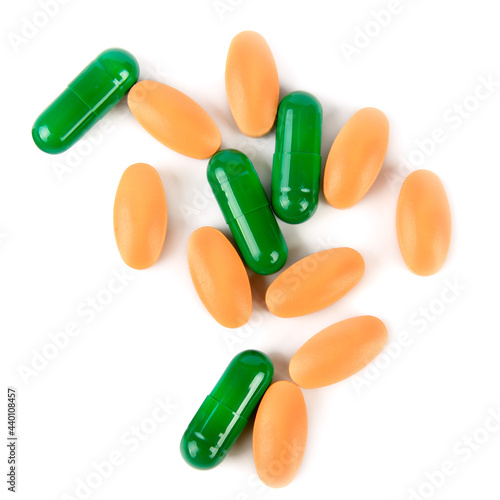 Pills and medical drugs isolated on white .