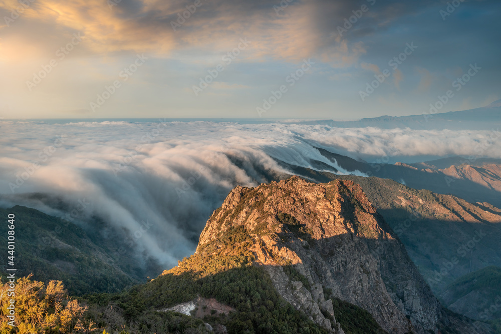 sea ​​of ​​clouds at the top of La Gomera. Garajonay national park. Canary Islands