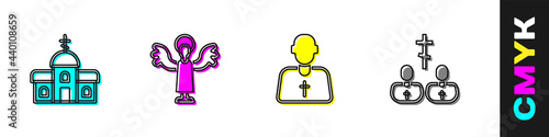 Set Church building, Angel, Priest and icon. Vector