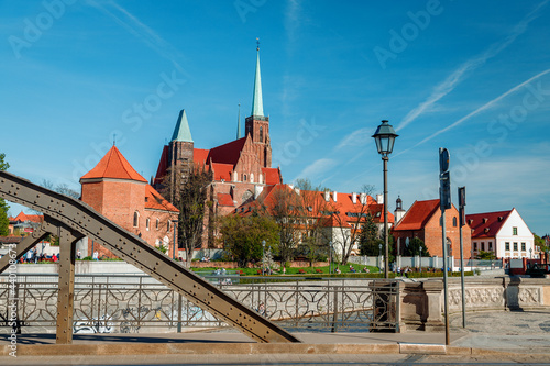 view of the Tumski island in Wroclaw in the middle of a spring day
