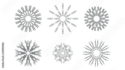 Set Abstract Collection Starburst Sunburst Sunset Black Line Doodle Design Elements Bursting Rays Sunrise Light Radiant Spark Vector Design Style