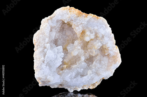 Photos Pure Clear Crystal Quartz geode with crystalline druze or geode isolated on black background