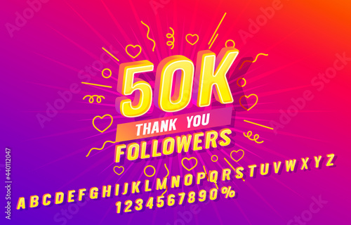 Thank you 50k follower font set collection, letters and numbers symbol. Vector