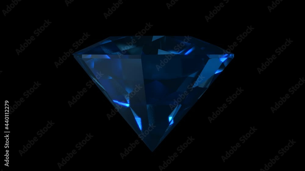 Sparkling blue round cut diamond rotating on black background. Shining saphire Sparkling blue round cut diamond rotating on black background. Shining saphire