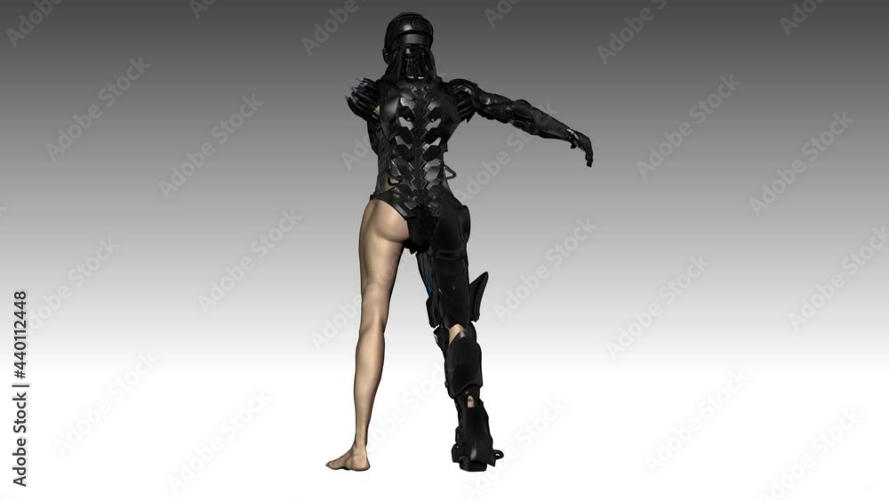 Cyborg_Woman Turntable of background, 3d render Cyborg_Woman Turntable of background, 3d render